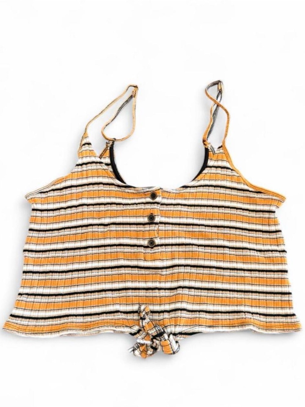 Volcom Striped Orange, Cream & Black Tie-Front Crop Tank